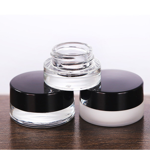 Clear glass cosmetic jar 5ml 10ml container round glass cream packing with black caps
