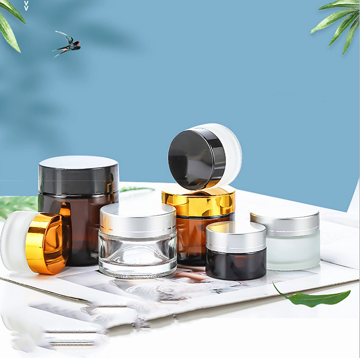 Clear glass cosmetic jar sets container cosmetic jar glass bamboo with bamboo lid