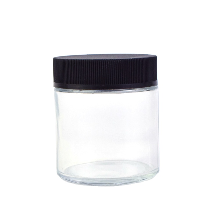 Clear glass jar with screw caps child resistant glass bottles 2oz 3oz