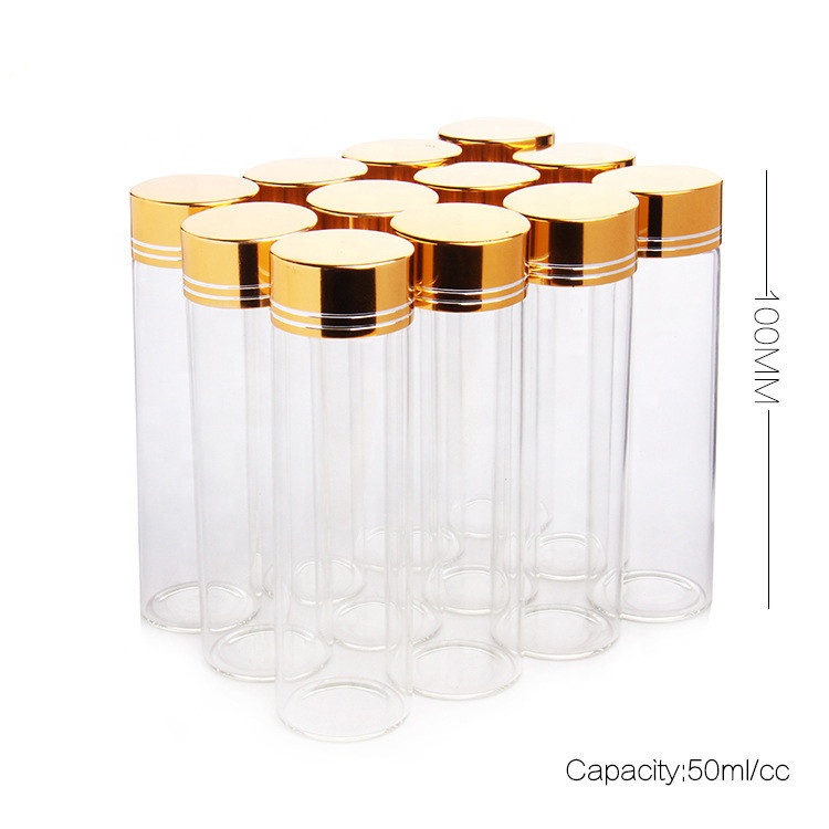 Clear glass saffron capsule pill bottle with aluminum cover