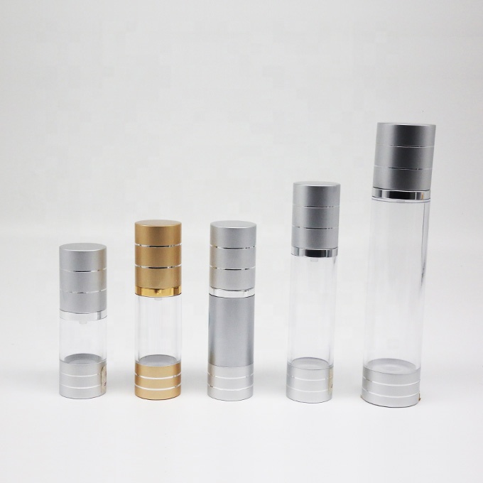 Clear plastic bottles and jars cosmetic packaging for creams and moisturizers with silver cap