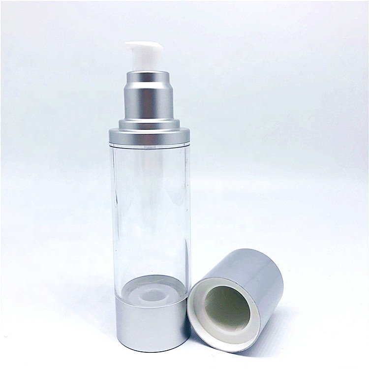 Clear plastic bottles and jars cosmetic packaging for creams and moisturizers with silver cap