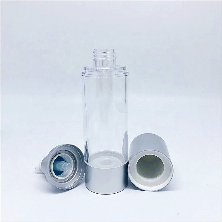 Clear plastic bottles and jars cosmetic packaging for creams and moisturizers with silver cap