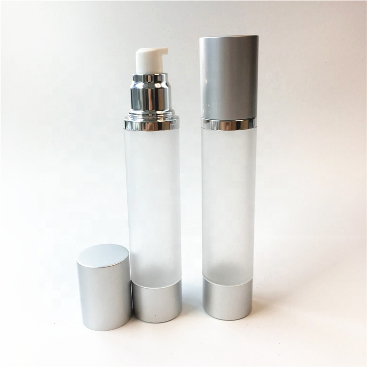 Clear plastic bottles and jars cosmetic packaging for creams and moisturizers with silver cap