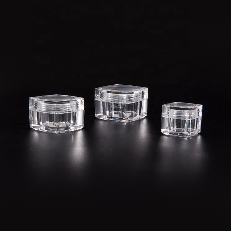 Clear plastic petg material square jar with powder sieve tank for cosmetic packaging transparent