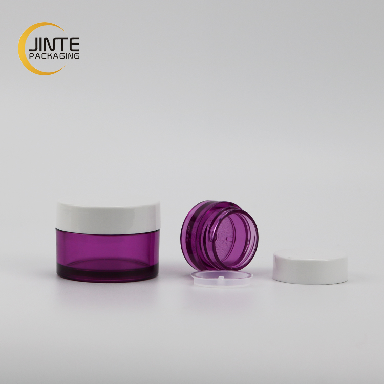 Clear purple color container 150g Food grade PETG pink cosmetic jar 100ml 50ml 200ml 250ml with white lid