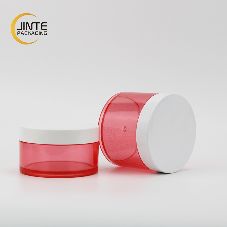 Clear purple color container 150g Food grade PETG pink cosmetic jar 100ml 50ml 200ml 250ml with white lid