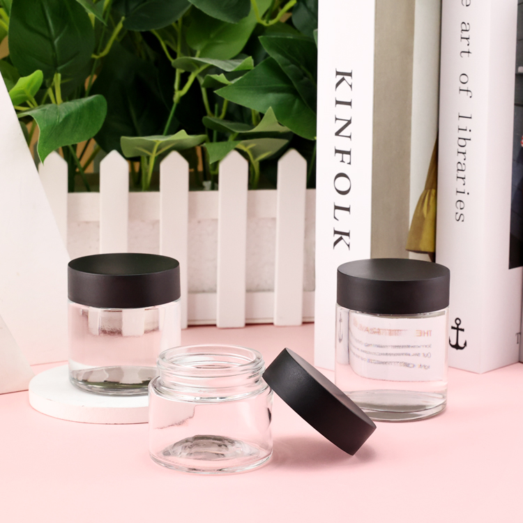 Clear round glass jars hemp stash container 2oz 3oz 4oz custom flower smell proof jar for sale