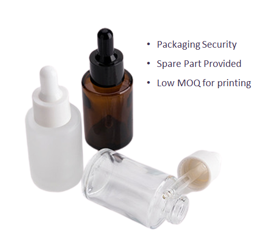Clear round shape 20ml flat shoulder dropper glass bottle cylinder 1oz with dropper cap