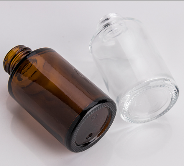 Clear round shape 20ml flat shoulder dropper glass bottle cylinder 1oz with dropper cap