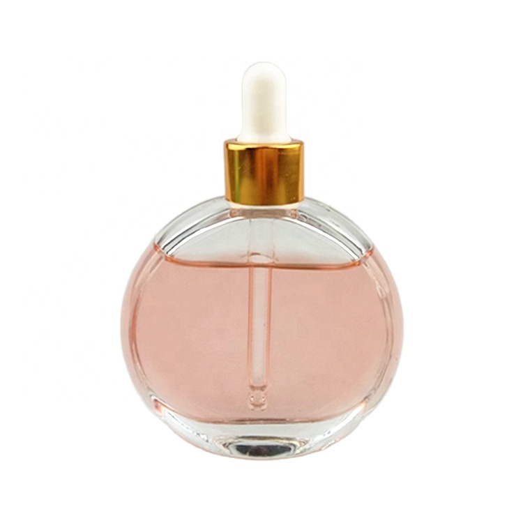 Clear round shape perfume glass bottle 50ml  for hair oil used with glass dropper