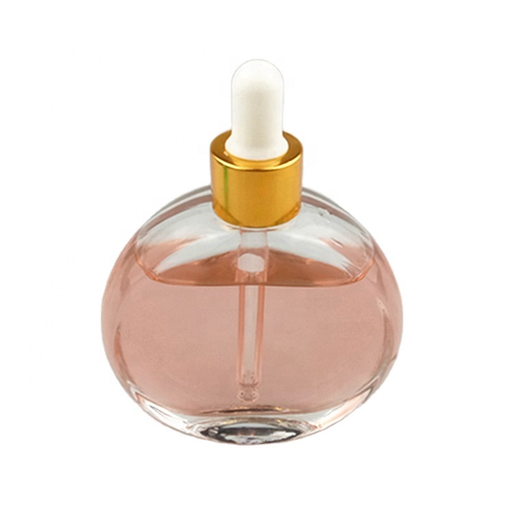 Clear round shape perfume glass bottle 50ml for hair oil used with glass dropper