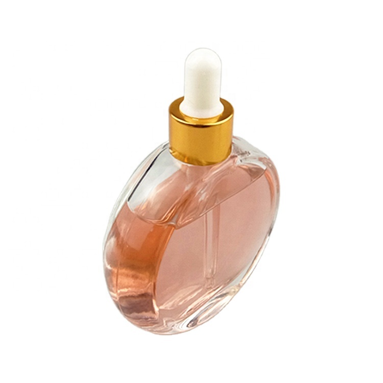 Clear round shape perfume glass bottle 50ml for hair oil used with glass dropper
