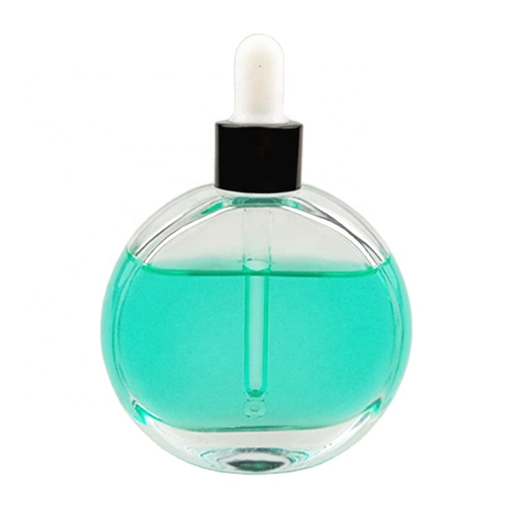 Clear round shape perfume glass bottle 50ml for hair oil used with glass dropper