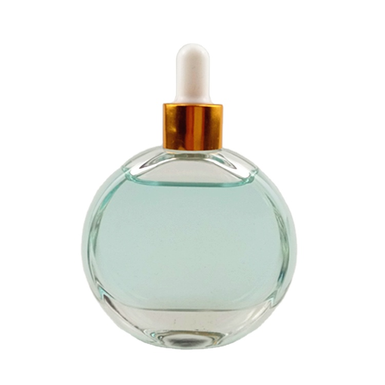 Clear round shape perfume glass bottle 50ml for hair oil used with glass dropper
