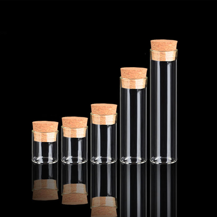 Clear small mini borosilicate glass test tube bottle vials with cork lid stopper for candy food storage