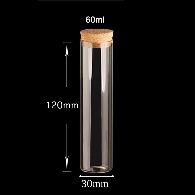 Clear small mini borosilicate glass test tube bottle vials with cork lid stopper for candy food storage