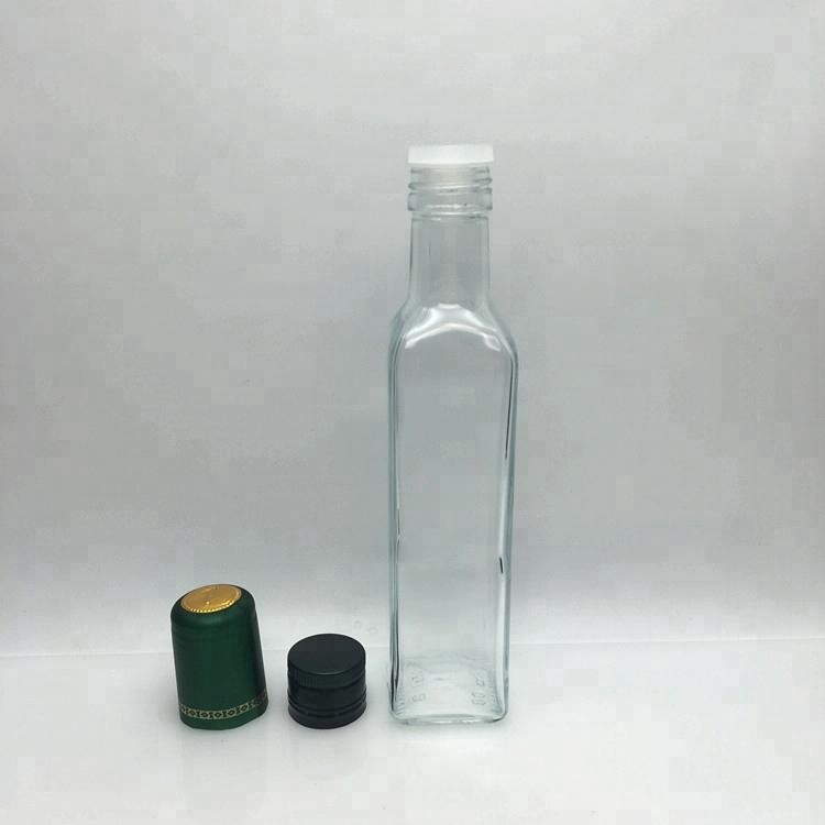 Clear square 250ml glass extra virgin olive oil bottle with screw aluminum cap
