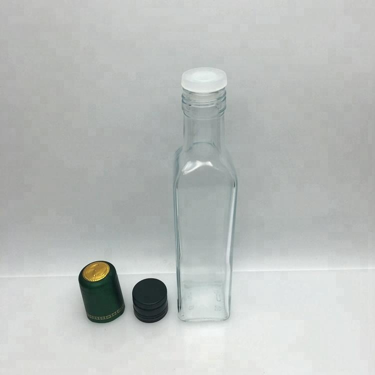Clear square 250ml glass extra virgin olive oil bottle with screw aluminum cap