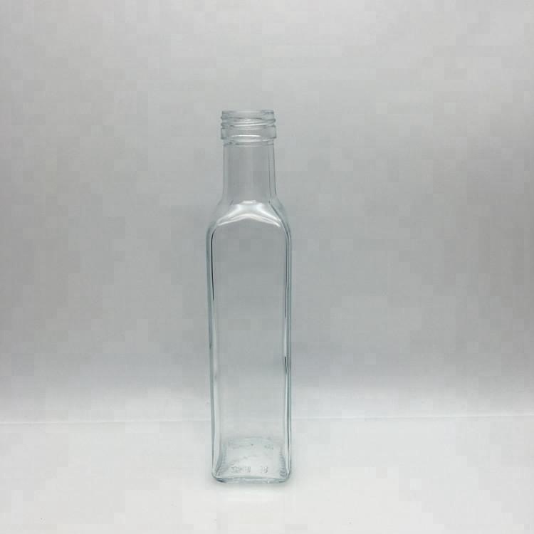 Clear square 250ml glass extra virgin olive oil bottle with screw aluminum cap
