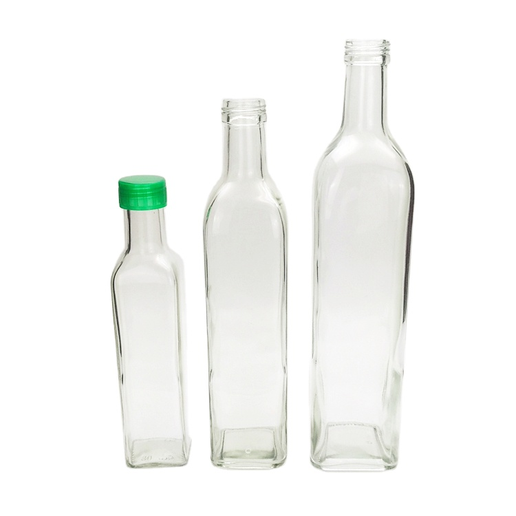 Clear square olive oil cooking oil glass bottle with cap 250ml 500ml 750ml 1000ml wholesale