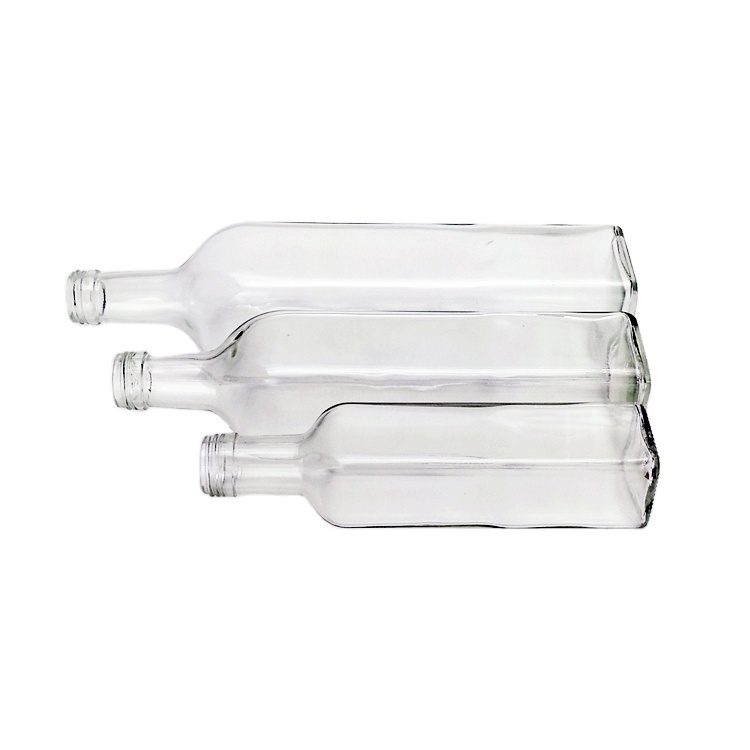 Clear square olive oil cooking oil glass bottle with cap 250ml 500ml 750ml 1000ml wholesale