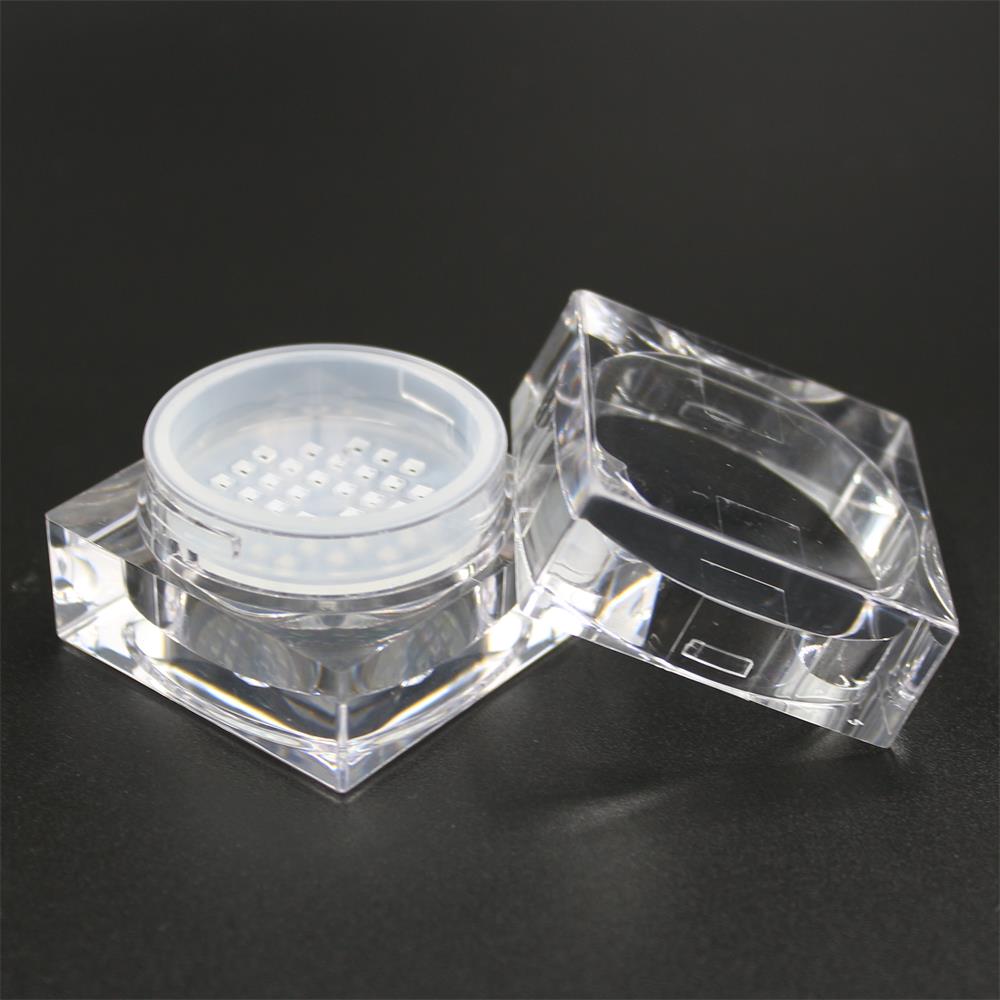 Clear square shape plastic cosmetics loose powder jar with sifter 5g