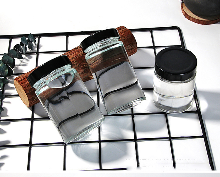 Clear straight side clear food container honey jam spice glass jar with metal lid