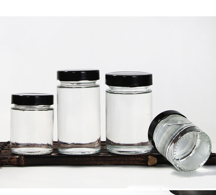 Clear straight side clear food container honey jam spice glass jar with metal lid