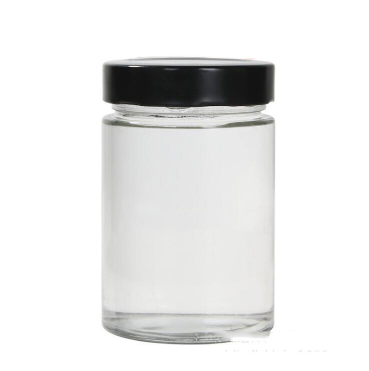 Clear straight side clear food container honey jam spice glass jar with metal lid