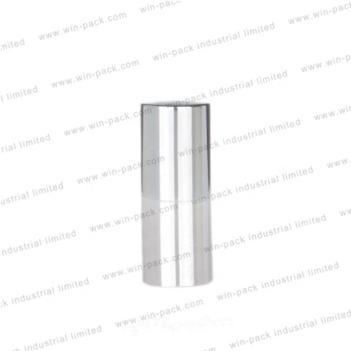 Clear tube glass roll on bottle with silver lid and white ball housing