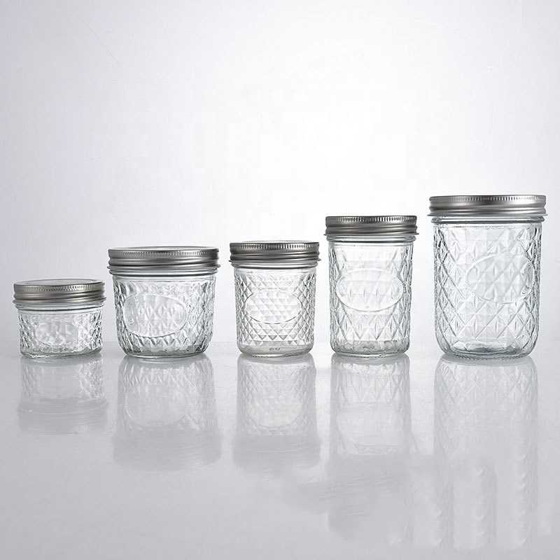 Clear wide mouth 100ml 200ml 250ml 300ml 500ml caviar honey jam pickles jelly glass jar mason jar with metal lid