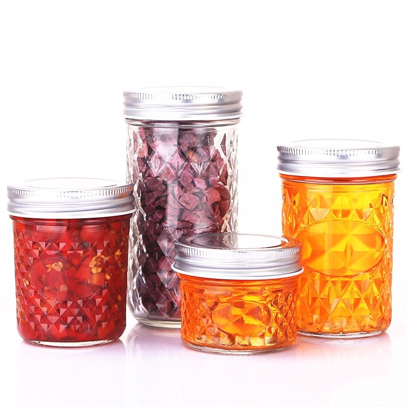Clear wide mouth 100ml 200ml 250ml 300ml 500ml caviar honey jam pickles jelly glass jar mason jar with metal lid