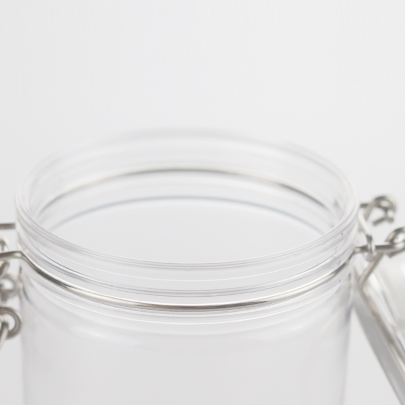 Clip Top Ccosmetic Clear PET Plastic 220ml 250ml 250ml 400ml 450ml 500ml pet jar With Metal Clasp