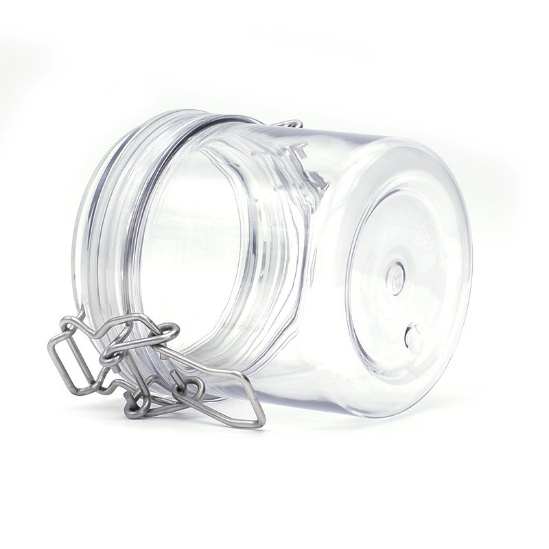 Clip Top Ccosmetic Clear PET Plastic 220ml 250ml 250ml 400ml 450ml 500ml pet jar With Metal Clasp