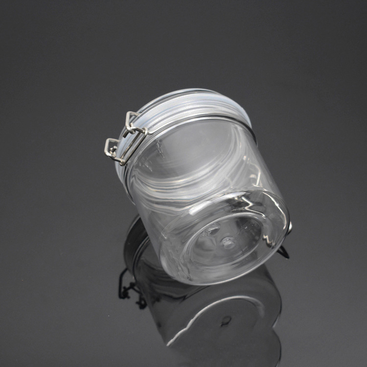 Clip Top Ccosmetic Clear PET Plastic 220ml 250ml 250ml 400ml 450ml 500ml pet jar With Metal Clasp