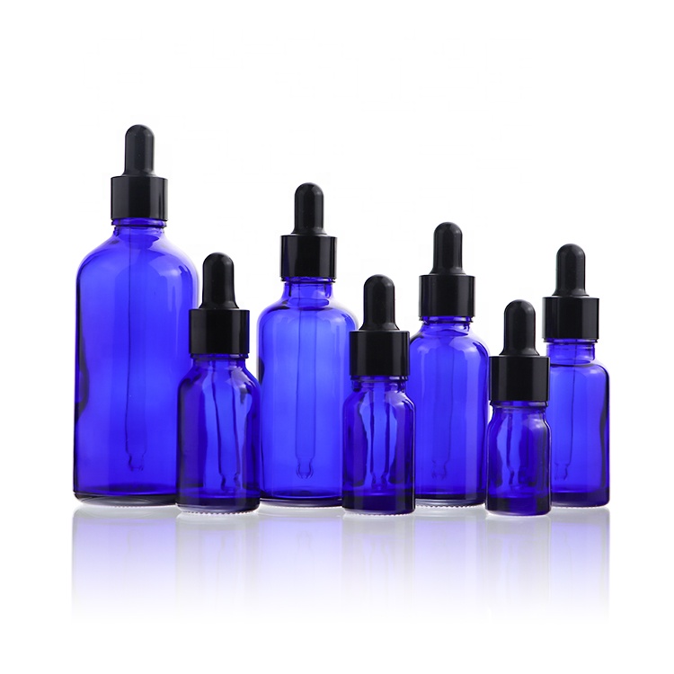 Cobalt Blue 1oz 2 oz Boston Round Glass Cosmetic Essential Oil Spray Bottle Dropper Bottles
