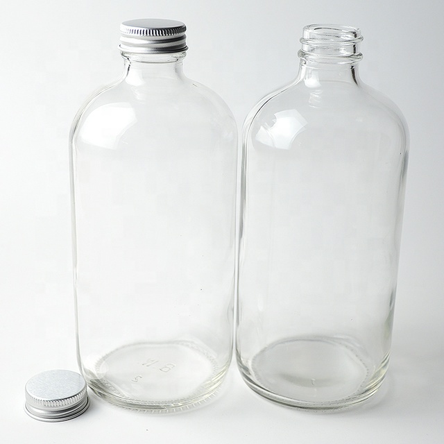 Cobalt Blue Boston Round 16oz Kombucha Glass Bottle with Silver Metal Cap for Juice
