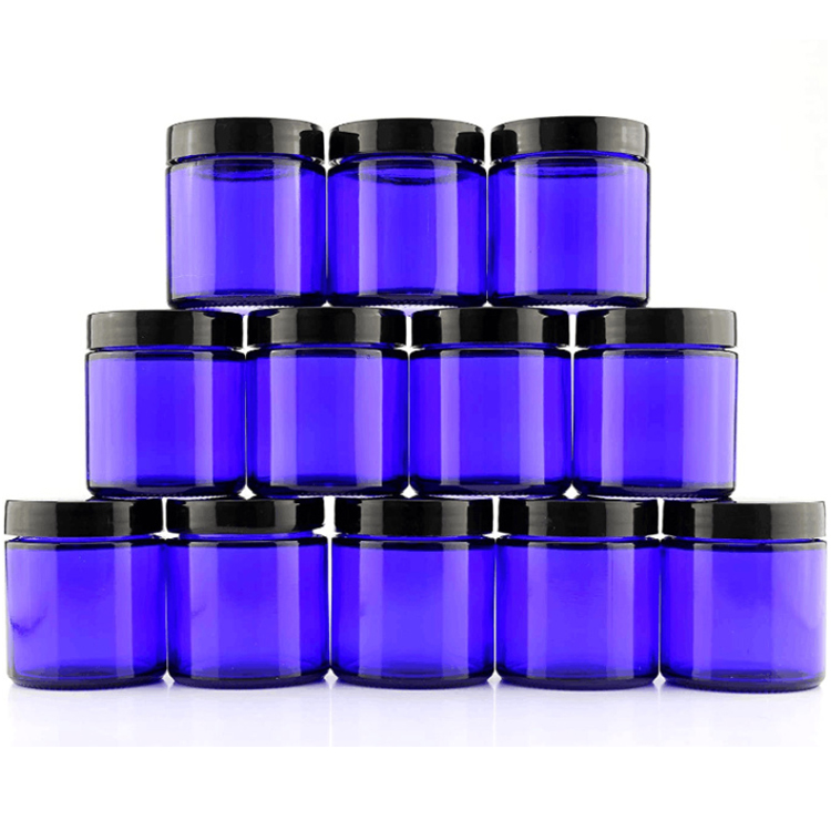 Cobalt Blue Glass 20G 30G 50G Face Cream Cosmetic Jars With Black Lid Wholesale