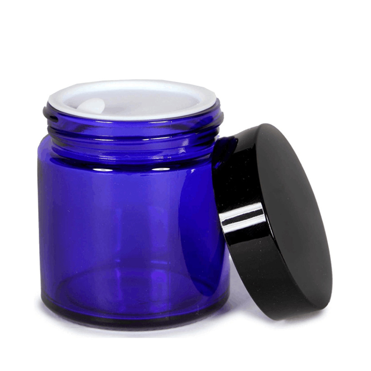 Cobalt Blue Glass 20G 30G 50G Face Cream Cosmetic Jars With Black Lid Wholesale