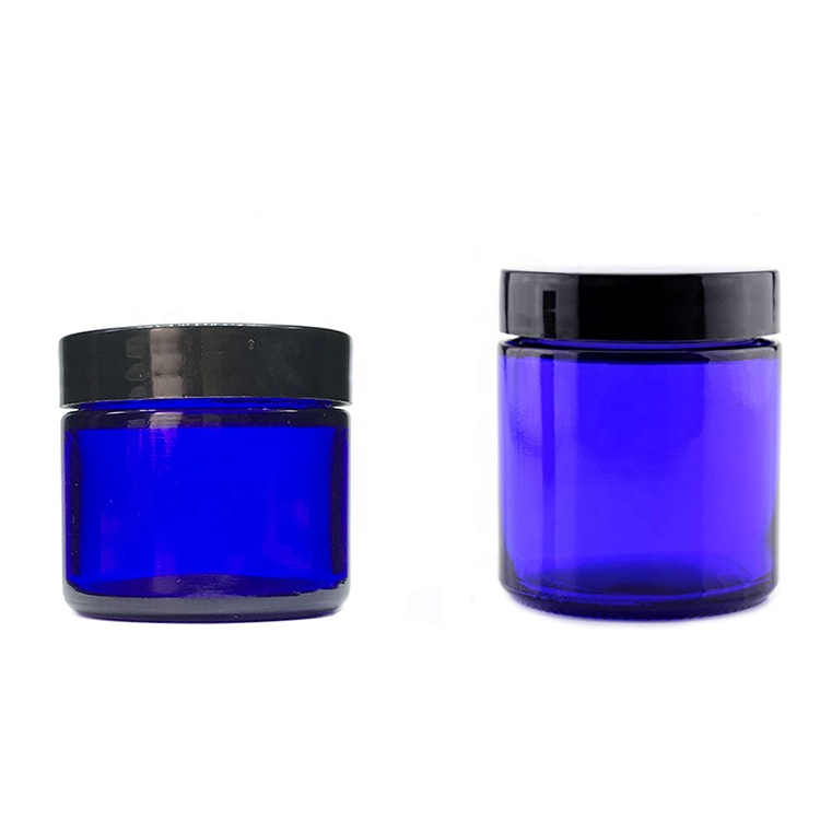 Cobalt Blue Glass 20g 30g 50g Face Cream Cosmetic Jars with Black UV Lids