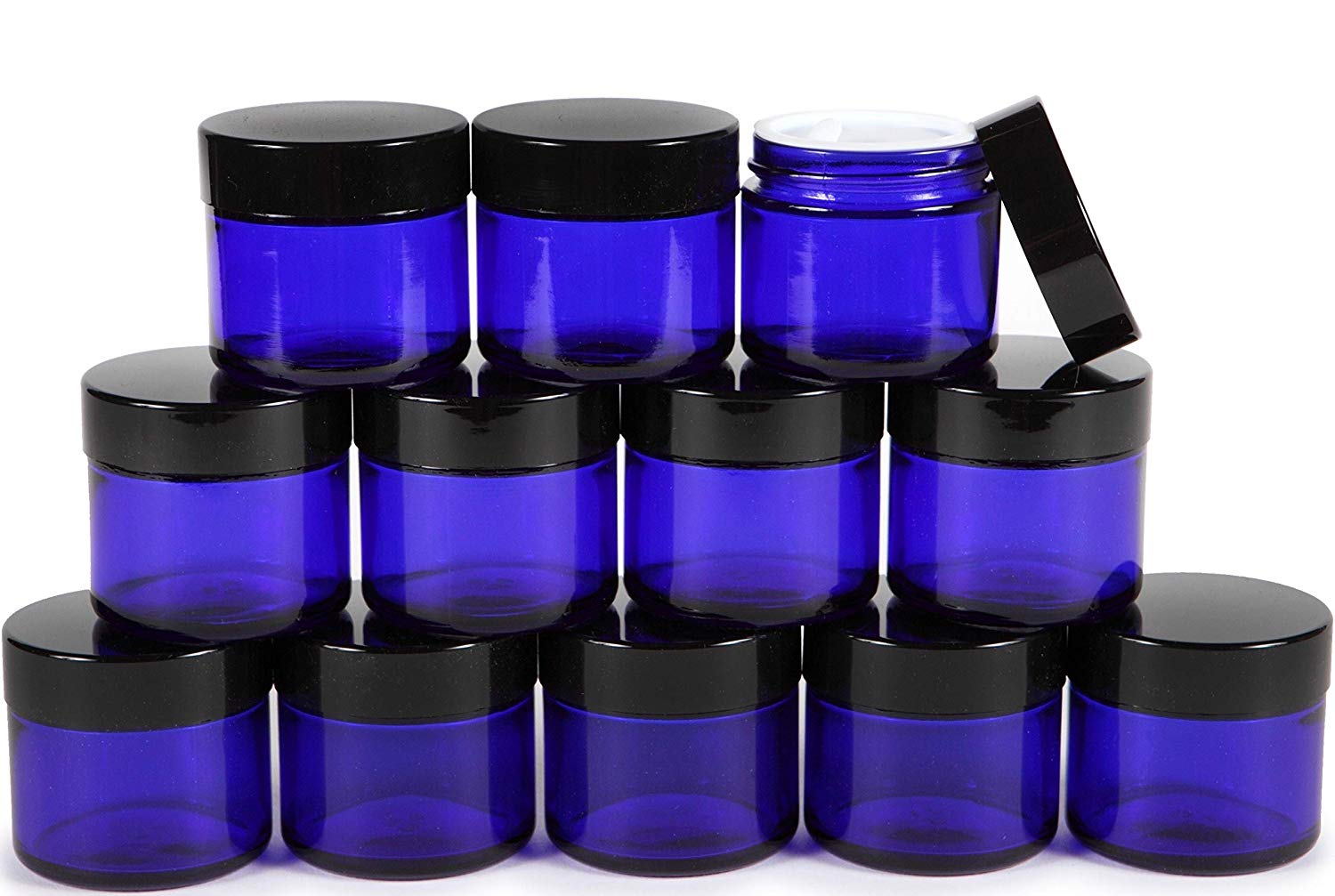 Cobalt Blue Glass 20g 30g 50g Face Cream Cosmetic Jars with Black UV Lids