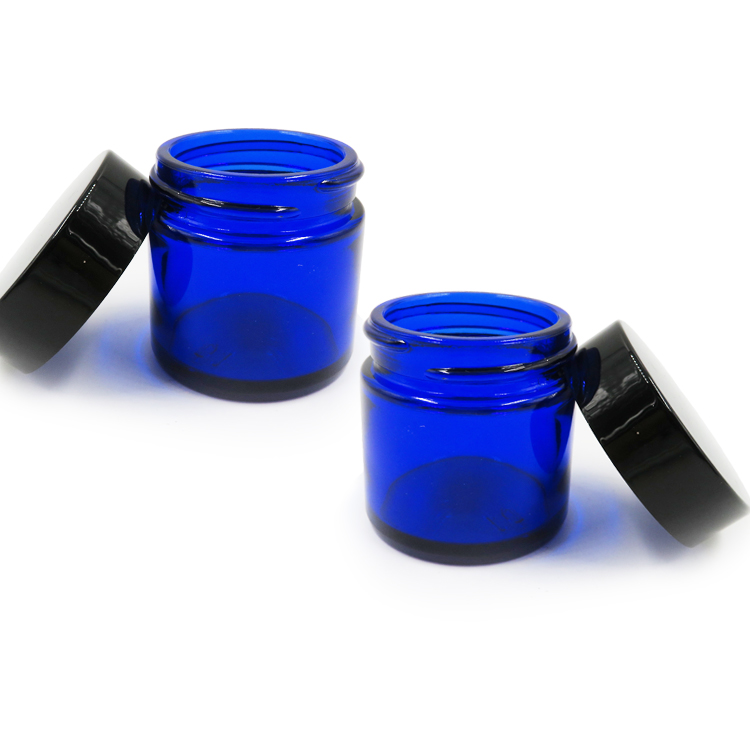 Cobalt Blue Glass 20g 30g 50g Face Cream Cosmetic Jars with Black UV Lids