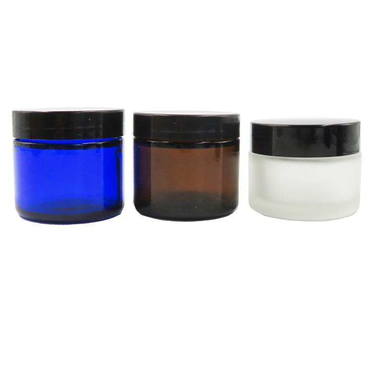 Cobalt Blue Glass 20g 30g 50g Face Cream Cosmetic Jars with Black UV Lids