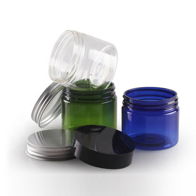 Cobalt Blue Low Profile 4 Oz Jars PET Plastic Empty Cosmetic Containers, Black Caps, Sugar Scrub, Powder, Body Cream, Lotion
