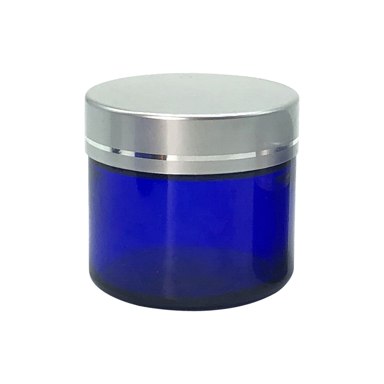 Cobalt Blue glass 20g 30g 50g face cream cosmetic jars with black aluminium lid wholesale
