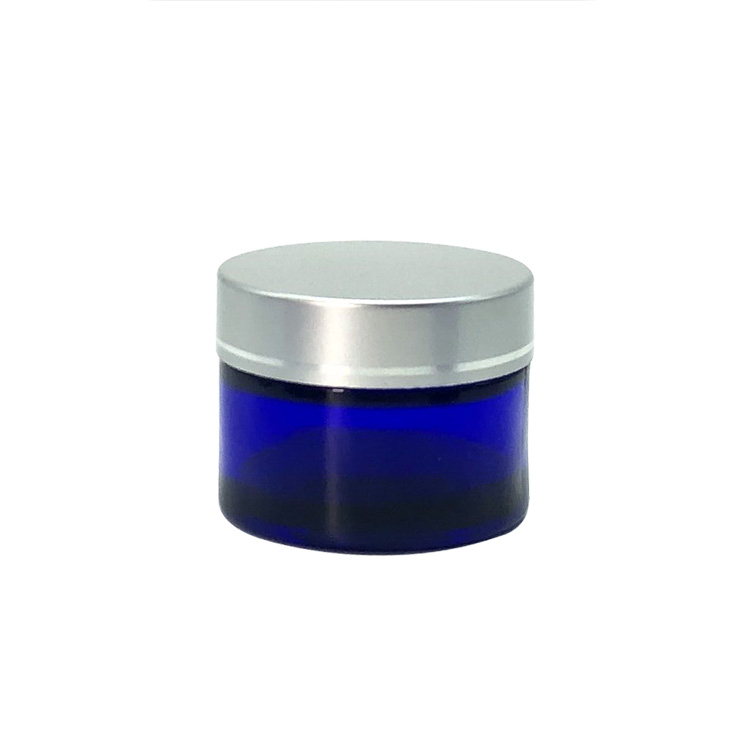 Cobalt Blue glass 20g 30g 50g face cream cosmetic jars with black aluminium lid wholesale