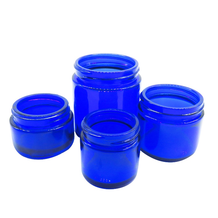 Cobalt Blue glass 20g 30g 50g face cream cosmetic jars with black aluminium lid wholesale