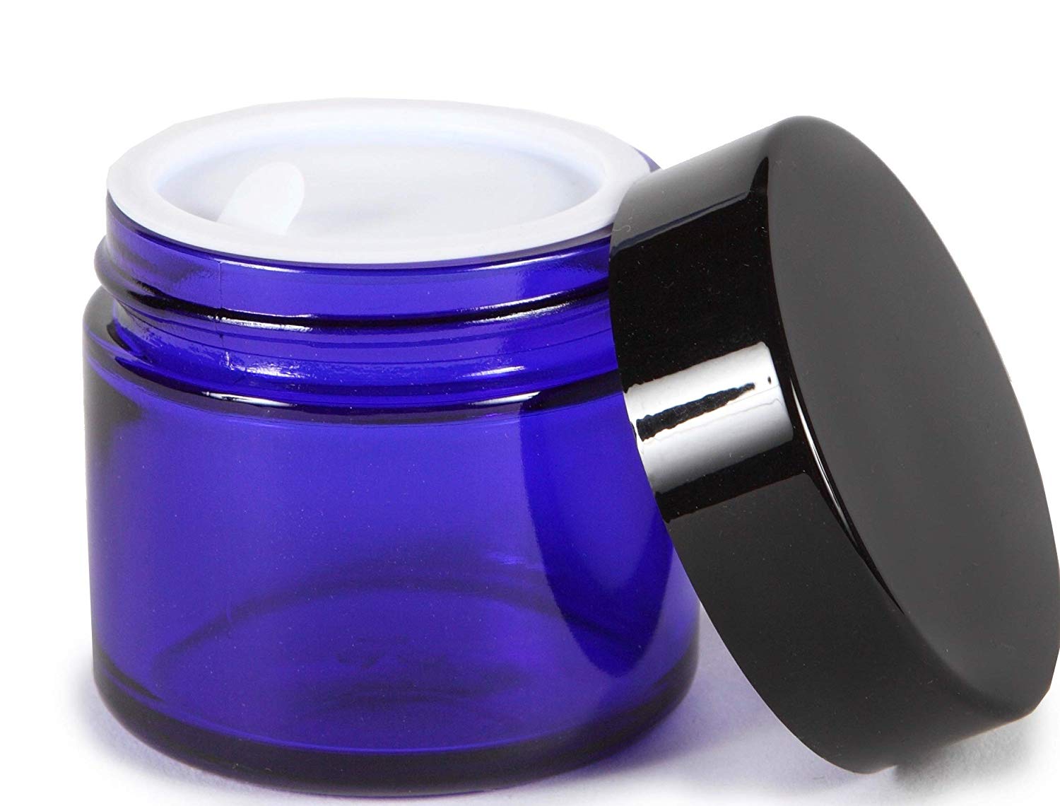 Cobalt Blue glass 20g 30g 50g face cream cosmetic jars with black aluminium lid wholesale