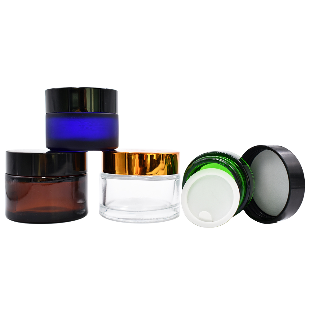 Cobalt Blue glass 20g 30g 50g face cream cosmetic jars with black aluminium lid wholesale